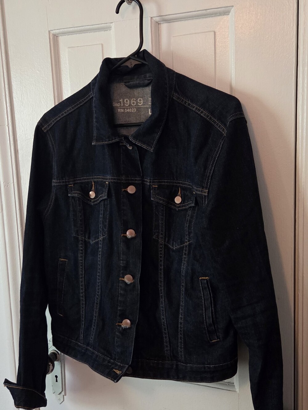 GAP 1969 Vintage Denim Jean Jacket Dark Indigo Blue, Women’s Size Large
